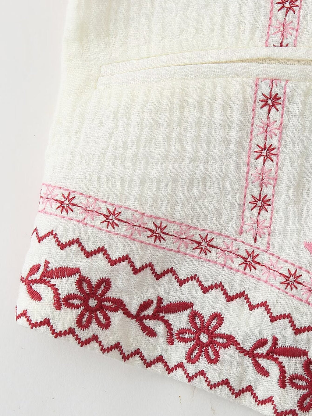 Folk Embroidered Striped Back Vest - Red - 8