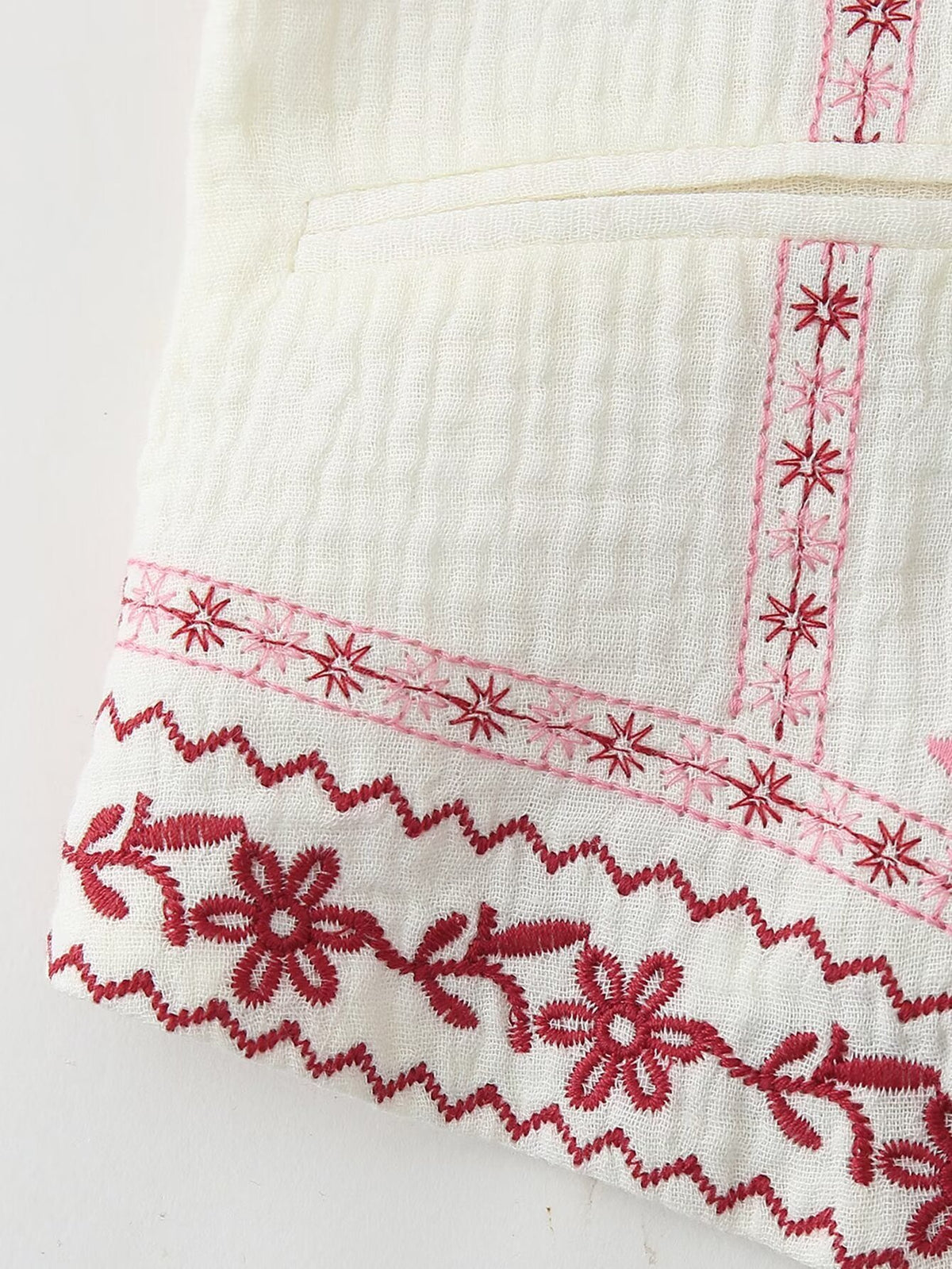 Folk Embroidered Striped Back Vest - Red - 8