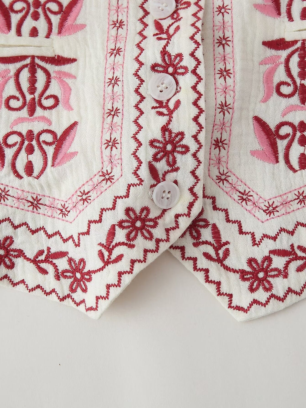 Folk Embroidered Striped Back Vest - Red - 9