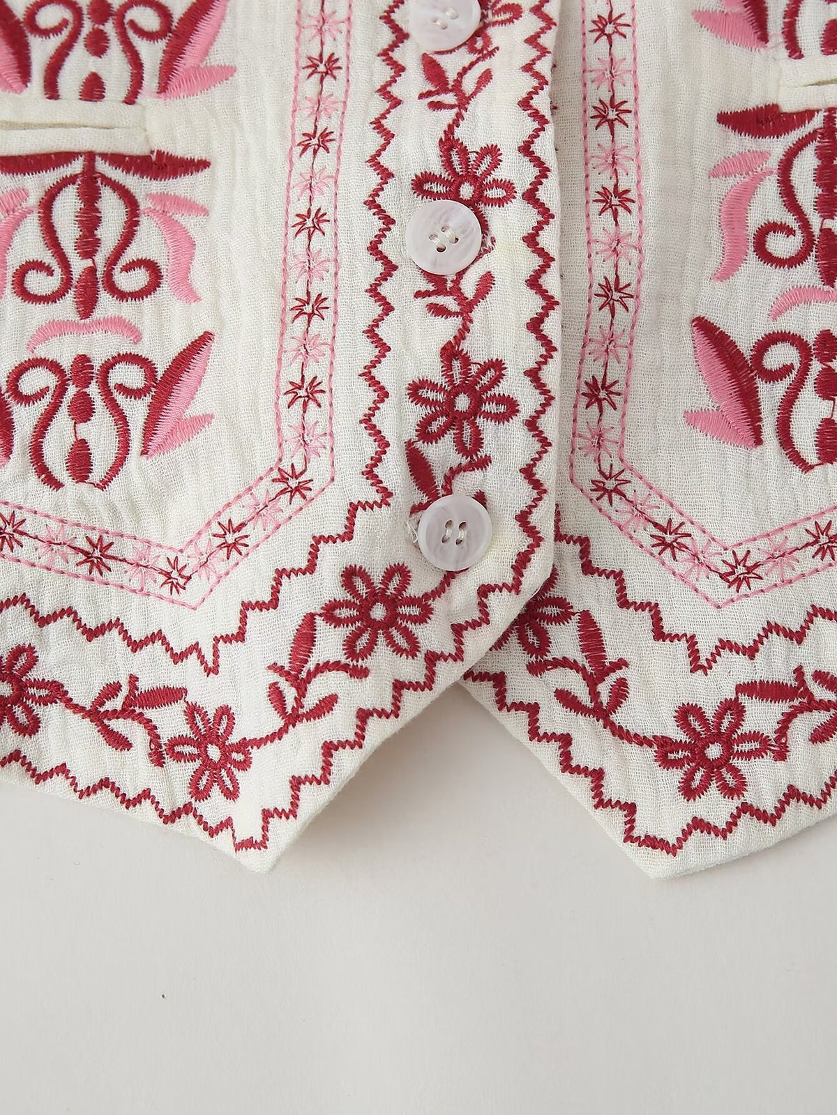 Folk Embroidered Striped Back Vest - Red - 9