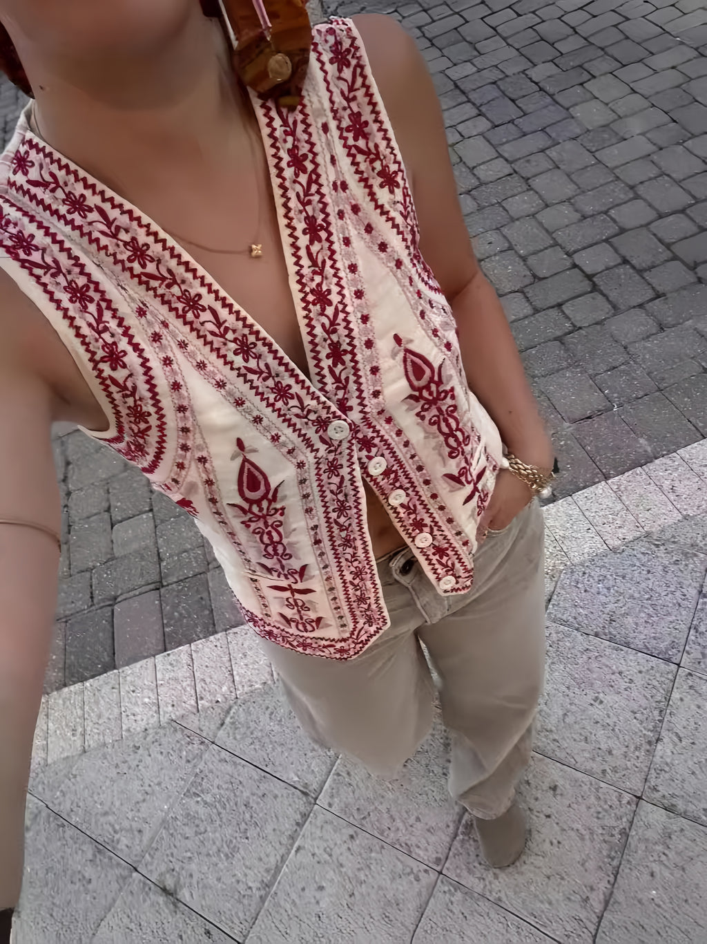 Folk Embroidered Striped Back Vest