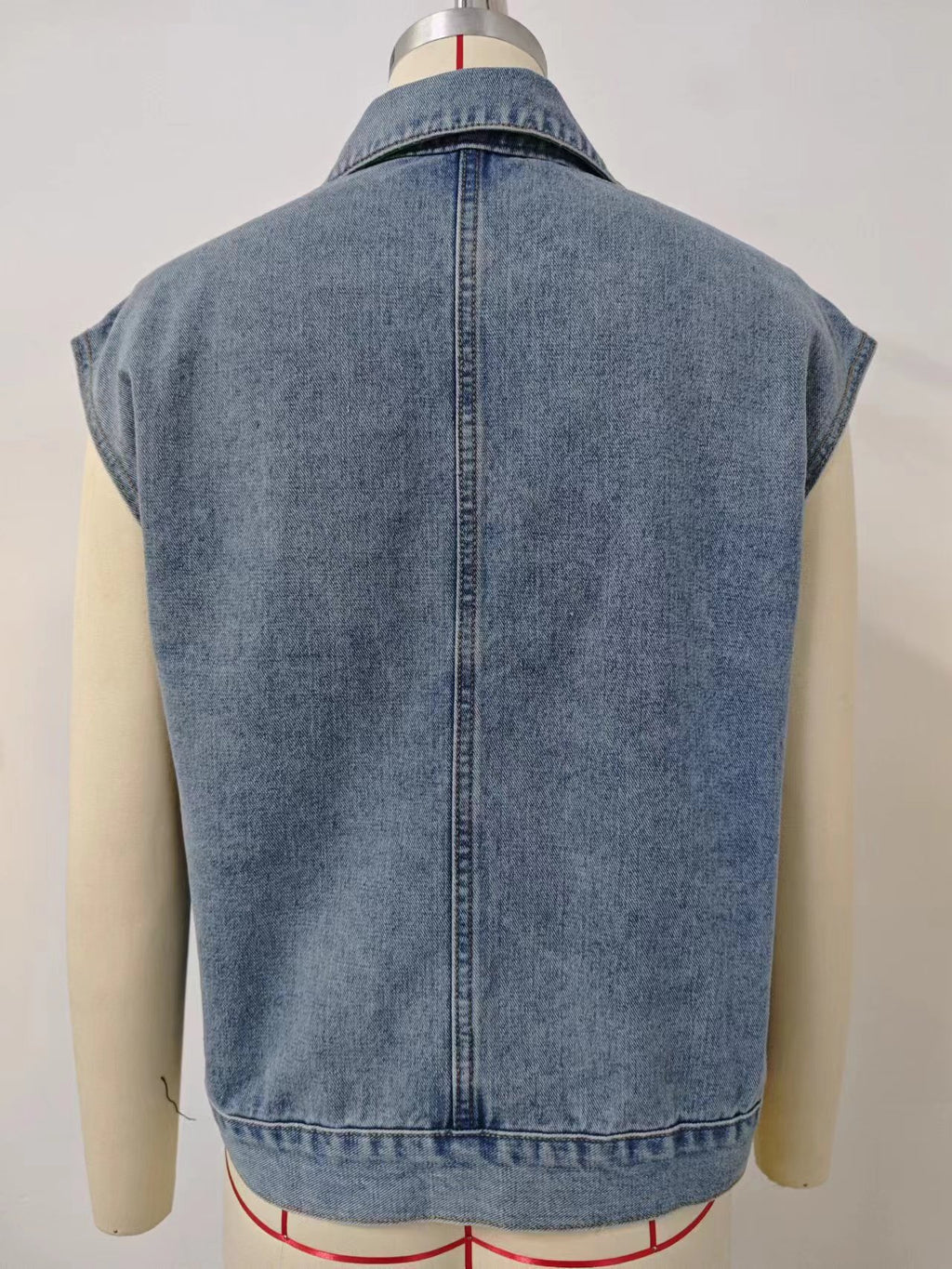 Oversized Washed Denim Utility Vest - Blue - 8
