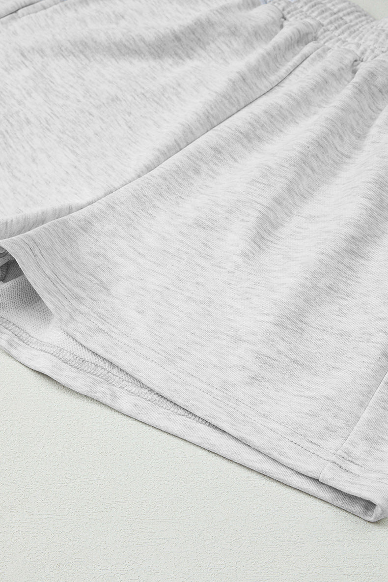 Embroidered Bow Crewneck and Shorts Two Piece - Grey - 2