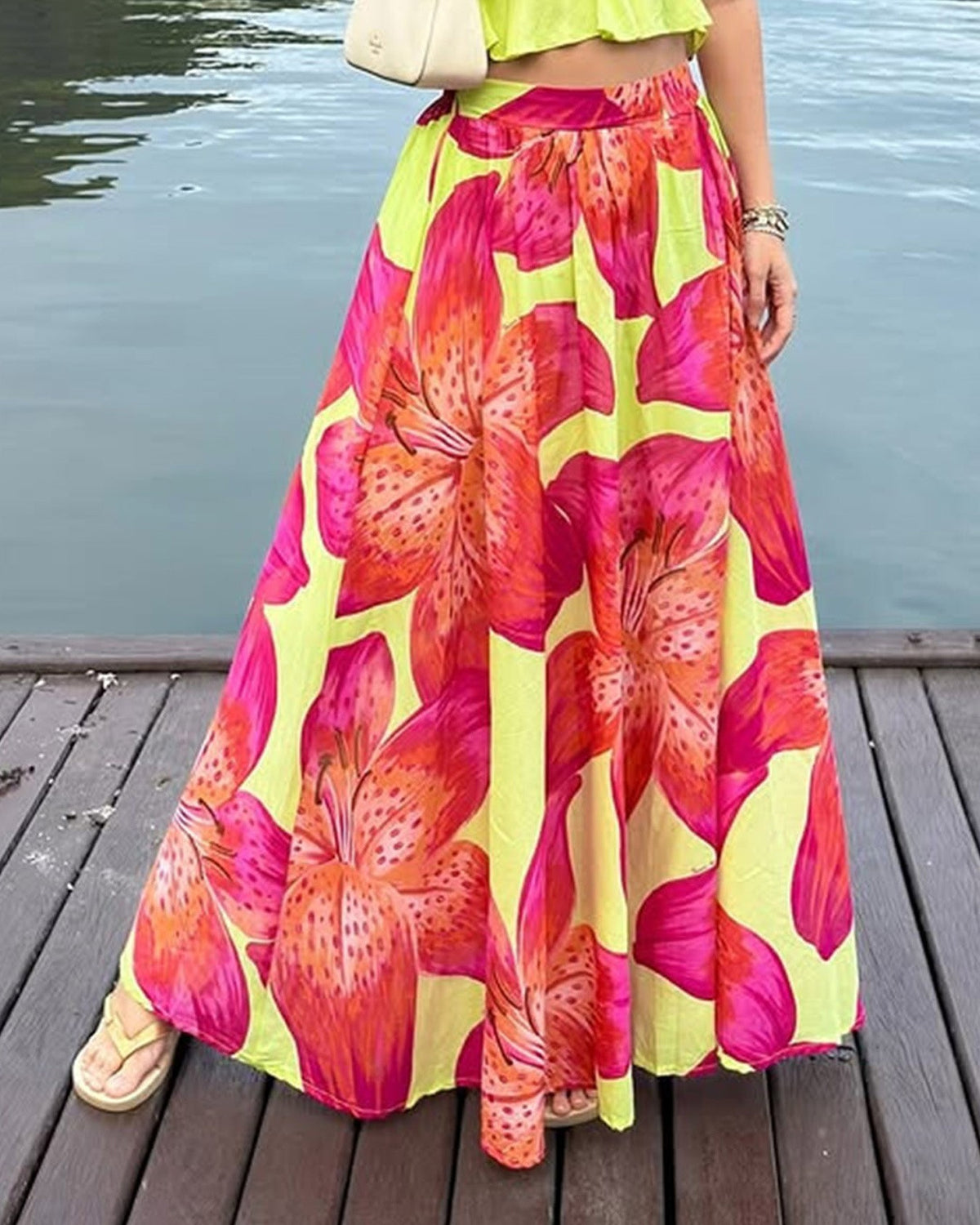 Tropical Floral High Waist Maxi Skirt - Decor - 3