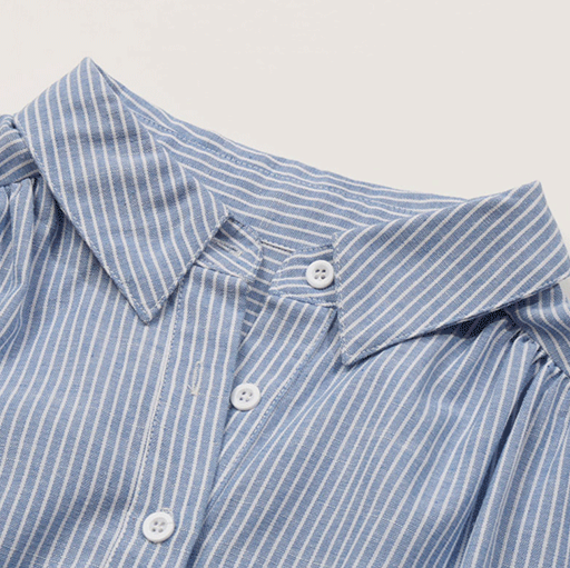 Striped Short Sleeve Half Placket Shirt - Blue - 1