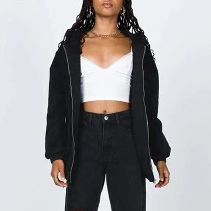 Oversized Zip Up Hoodie With Pockets - Black