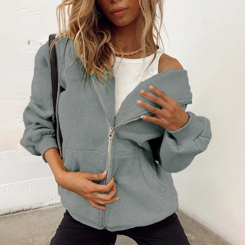 Oversized Zip Up Hoodie With Pockets - Grey