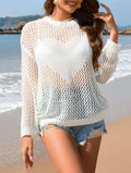 Open Knit Heart Panel Beach Cover Up - White