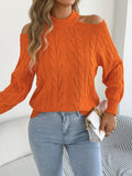 Cutout Cold Shoulder Cable Knit Top - Orange
