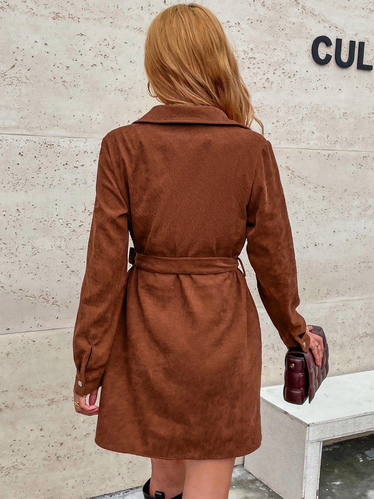 Belted Corduroy Mini Shirt Dress - view 2