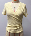 Eyelet Knit Wrap Front Tee With Side Buttons - Yellow