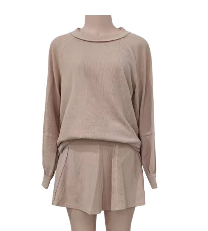 Waffle Knit Sweatshirt and Ruffle Skirt Set
