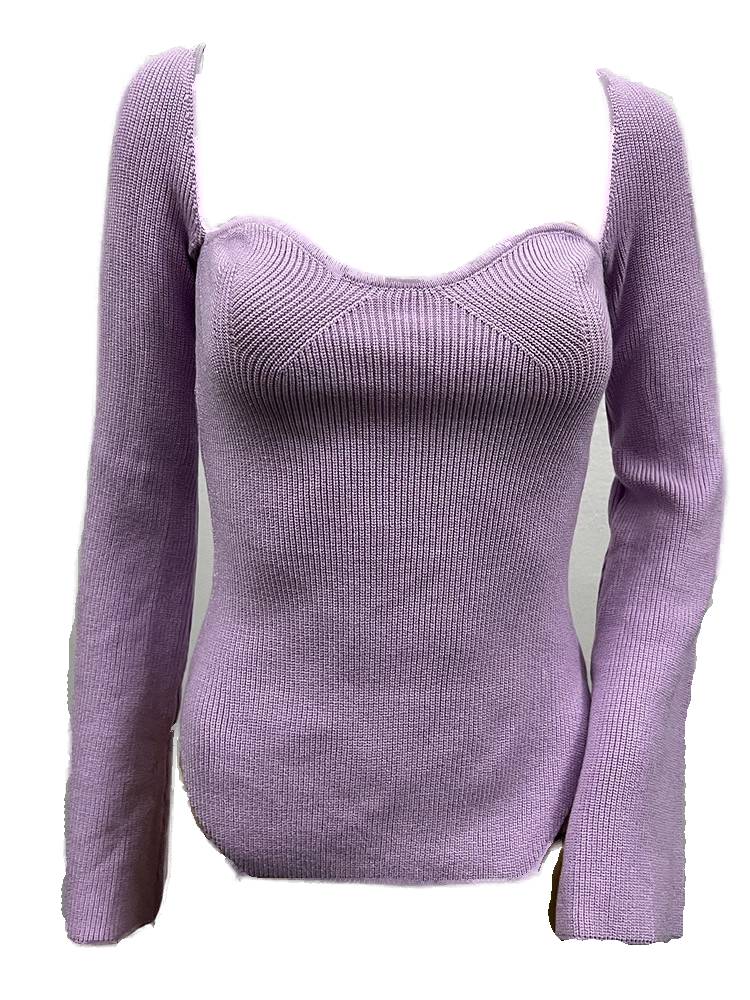Ribbed Fitted Top With Sweetheart Neckline - Lavender