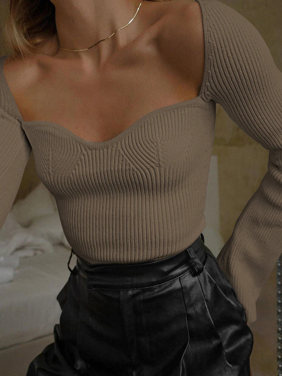 Ribbed Fitted Top With Sweetheart Neckline - view 1