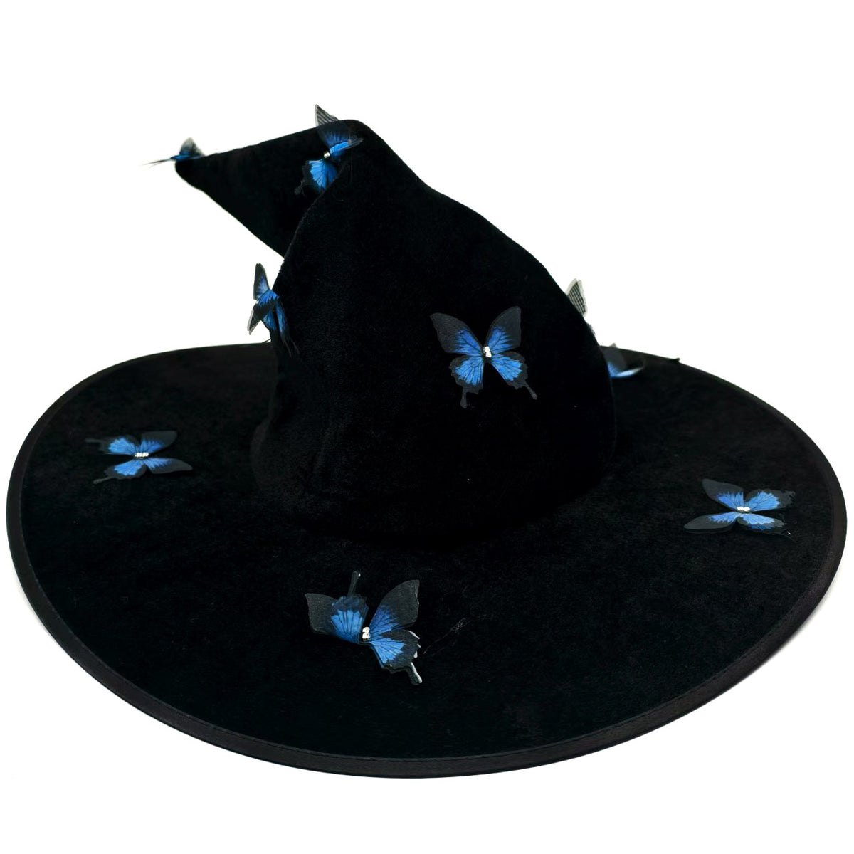 Velvet Witch Hat With Butterfly Accents - BBlack