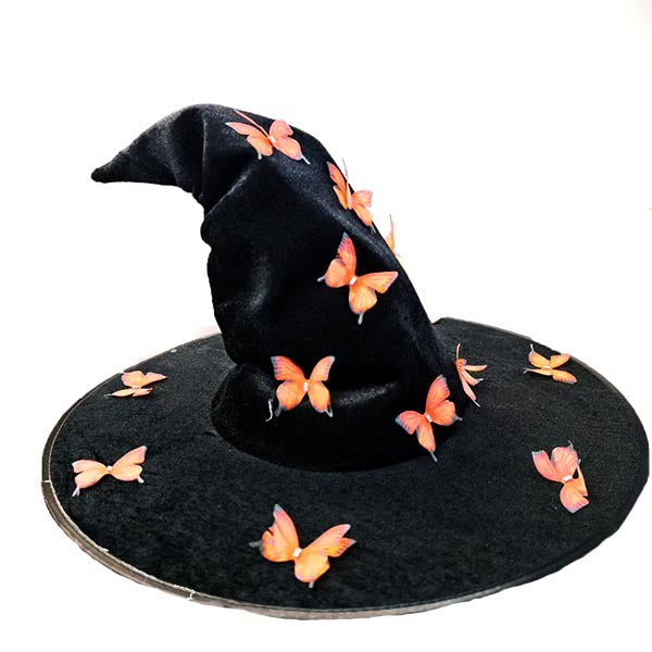Velvet Witch Hat With Butterfly Accents - OBlack - 1