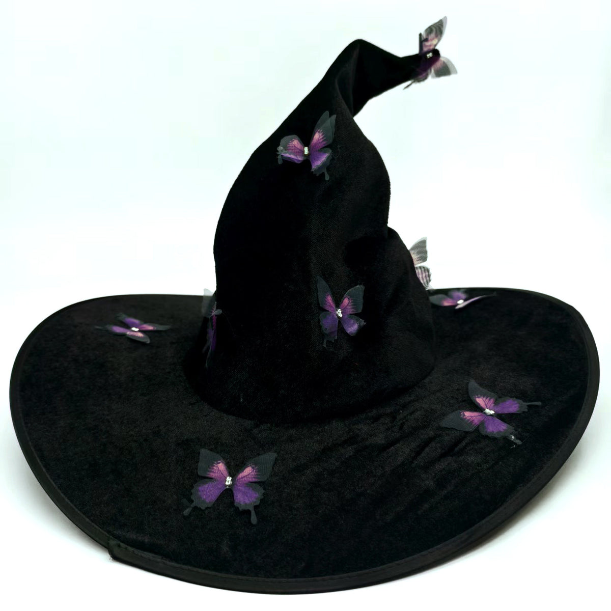 Velvet Witch Hat With Butterfly Accents - PBlack