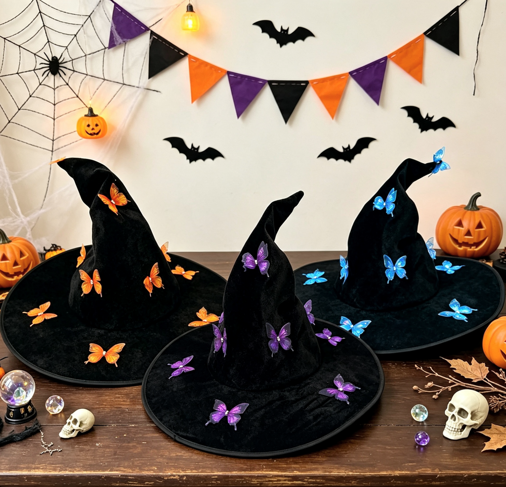 Velvet Witch Hat With Butterfly Accents - view 1