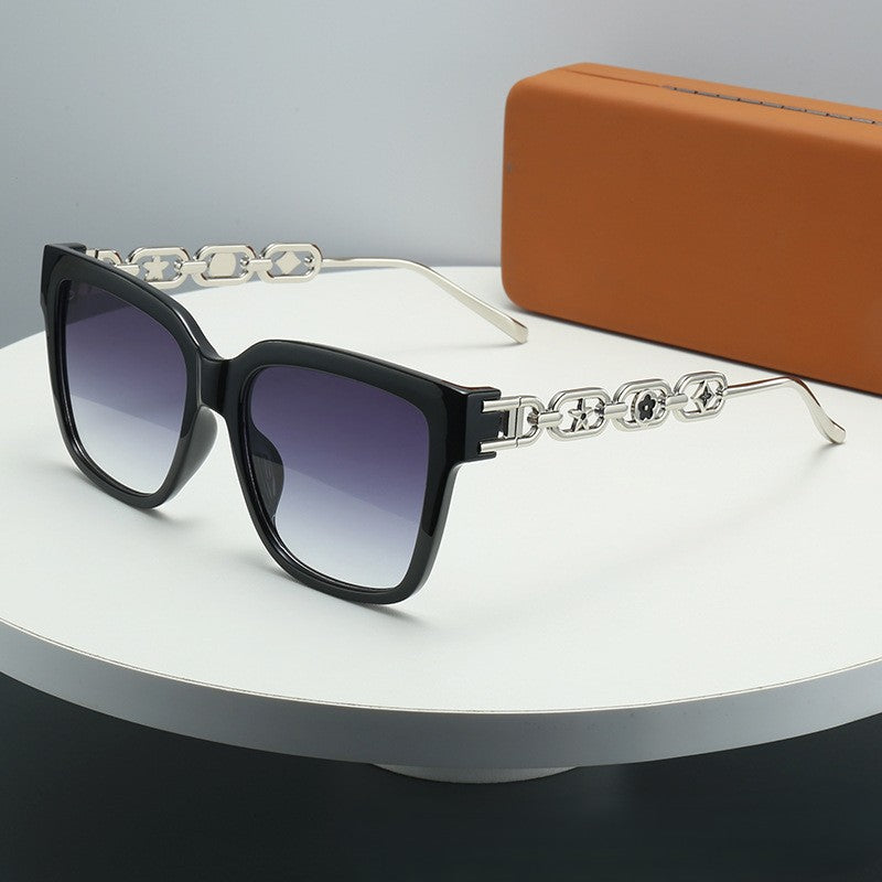 Chain Link Temple Oversized Square Sunglasses - C2