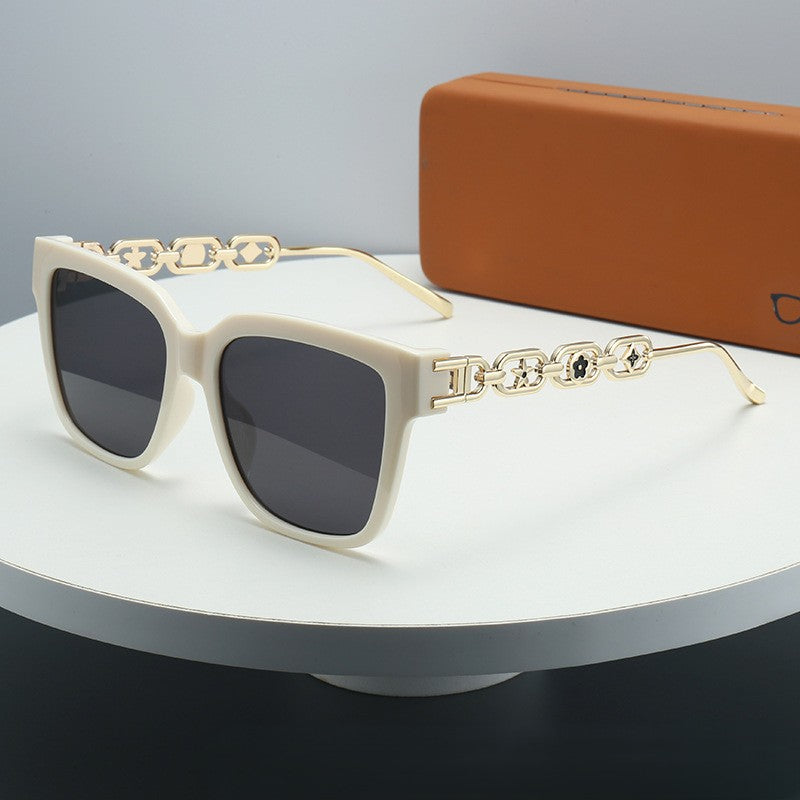 Chain Link Temple Oversized Square Sunglasses - C4
