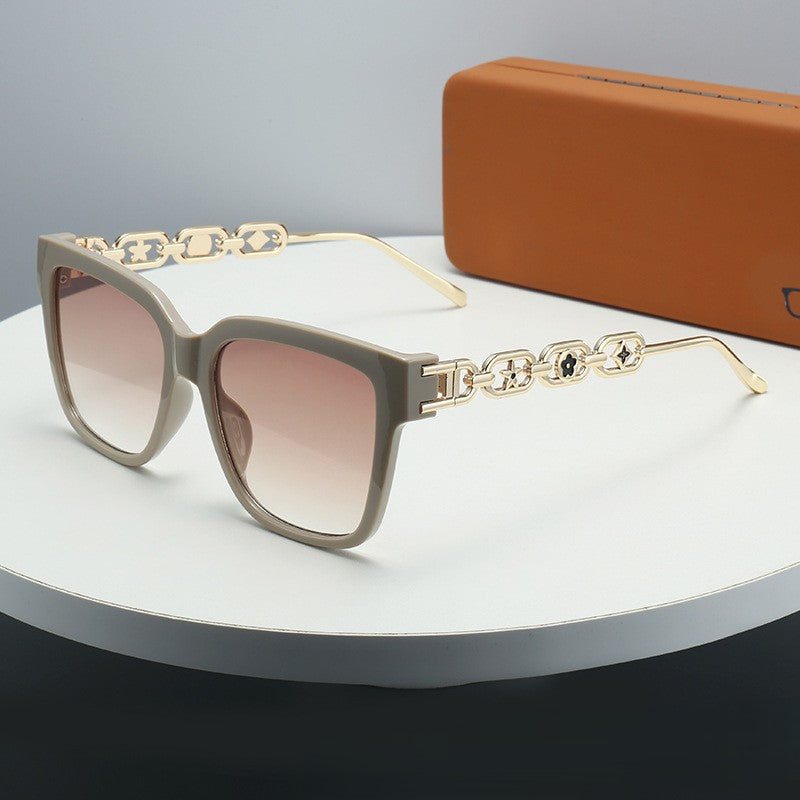 Chain Link Temple Oversized Square Sunglasses - C5