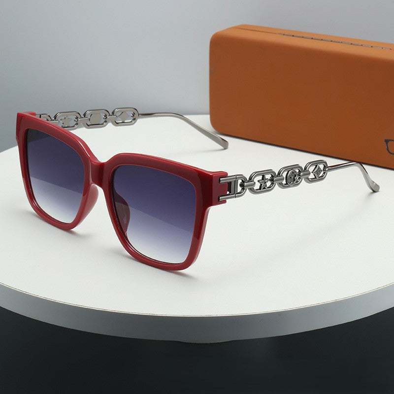 Chain Link Temple Oversized Square Sunglasses - C6