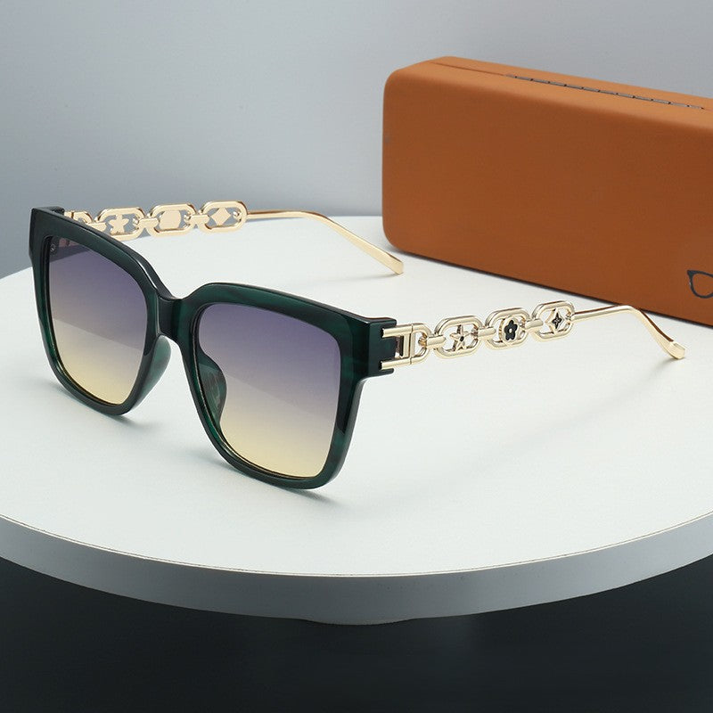 Chain Link Temple Oversized Square Sunglasses - C7