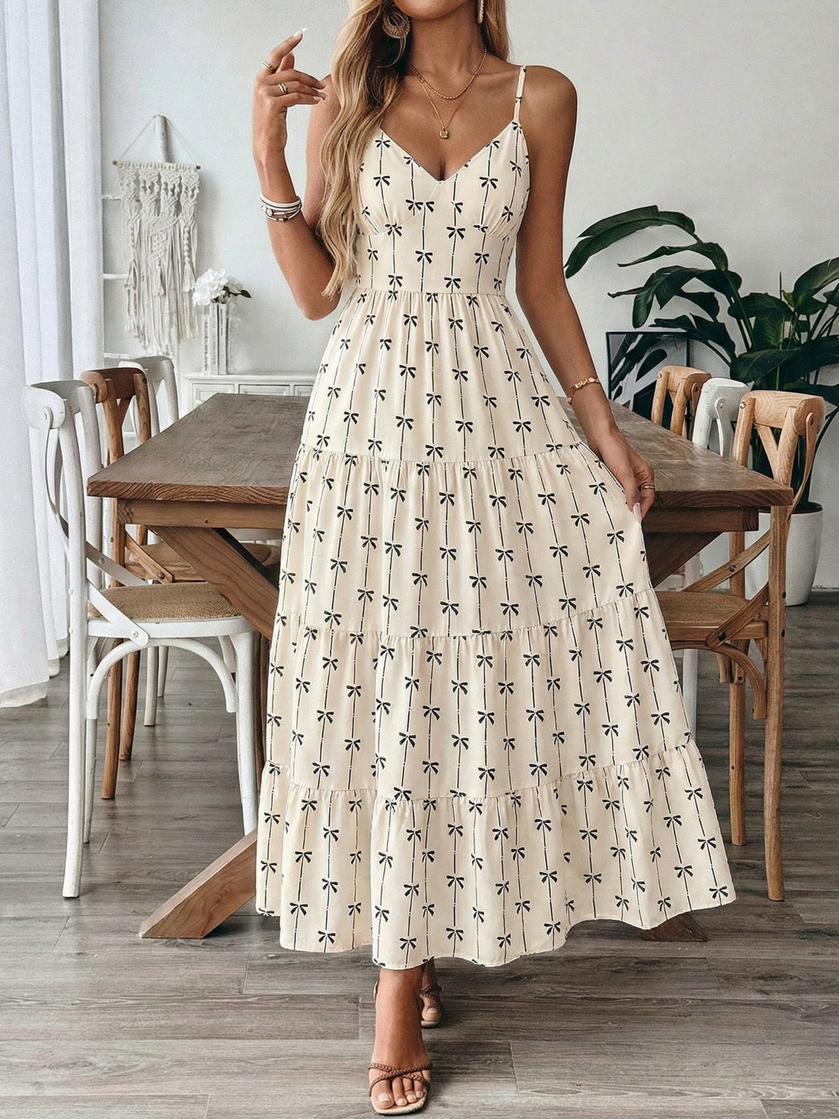 Tiered Maxi Sundress With Open Bow Back - Bow