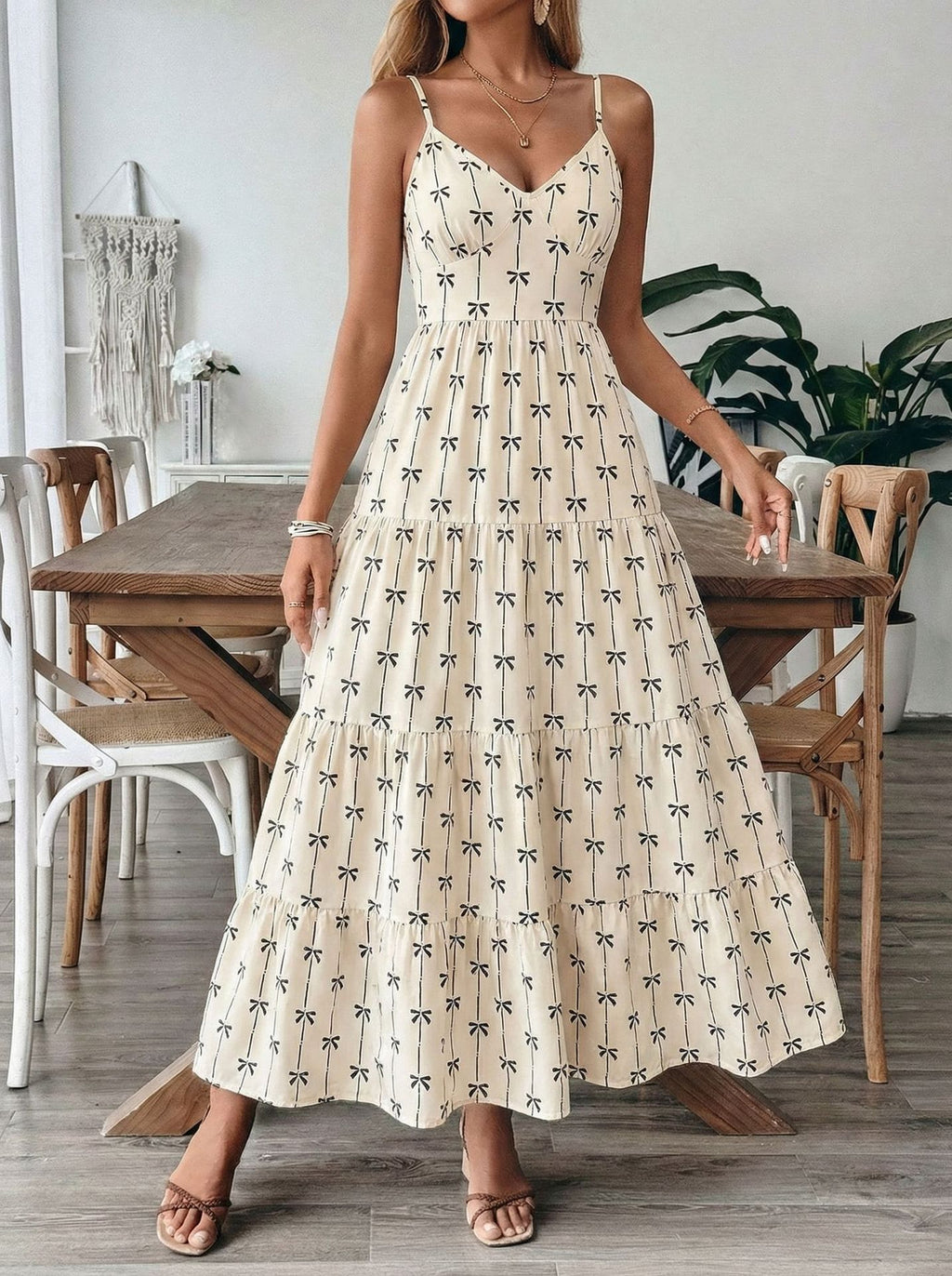 Tiered Maxi Sundress With Open Bow Back - Bow - 1
