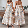 Tiered Maxi Sundress With Open Bow Back - Floral