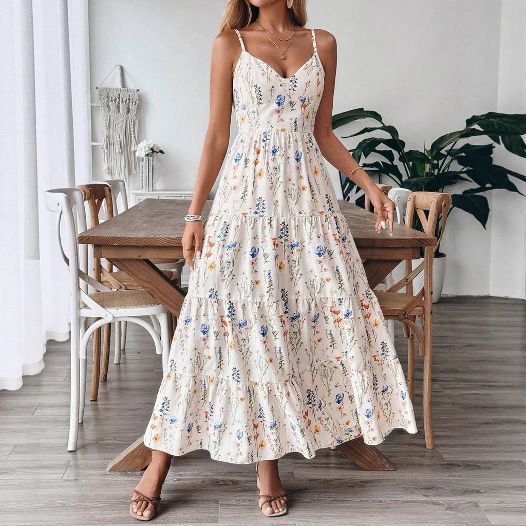 Tiered Maxi Sundress With Open Bow Back - Floral - 2