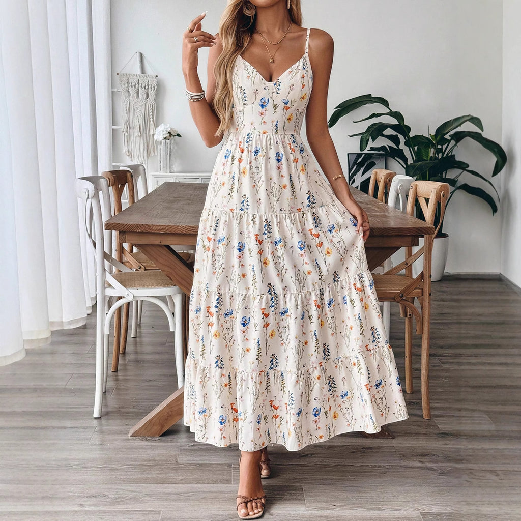 Tiered Maxi Sundress With Open Bow Back - Floral - 3