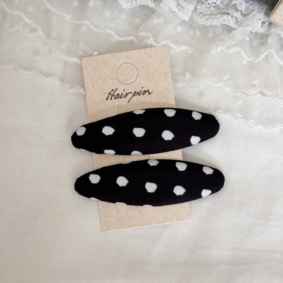 Dotted Fabric Snap Hair Clips Set - Black