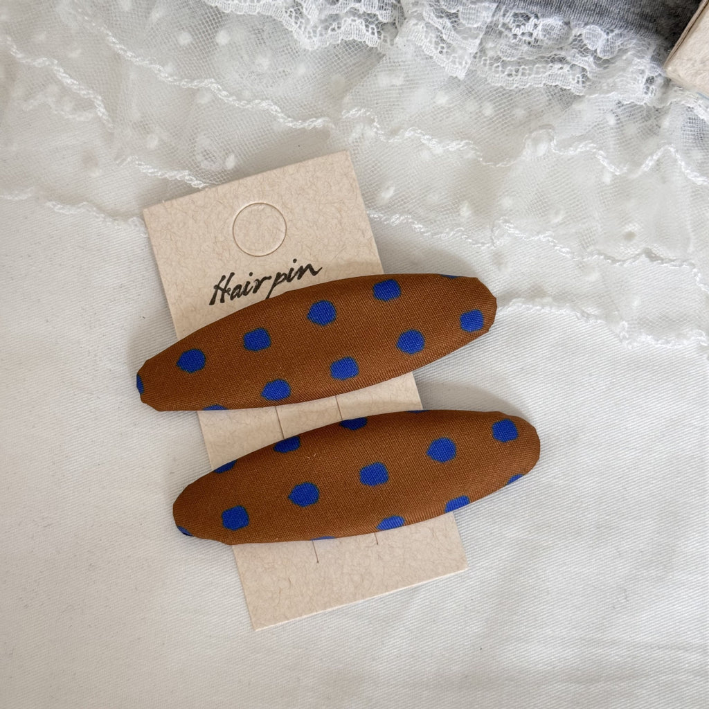 Dotted Fabric Snap Hair Clips Set - Orange
