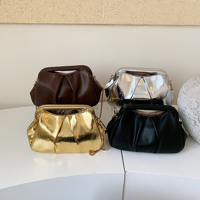 Ruched Frame Crossbody Bag with Chain Strap