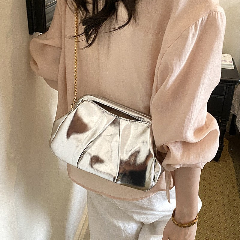 Ruched Frame Crossbody Bag with Chain Strap