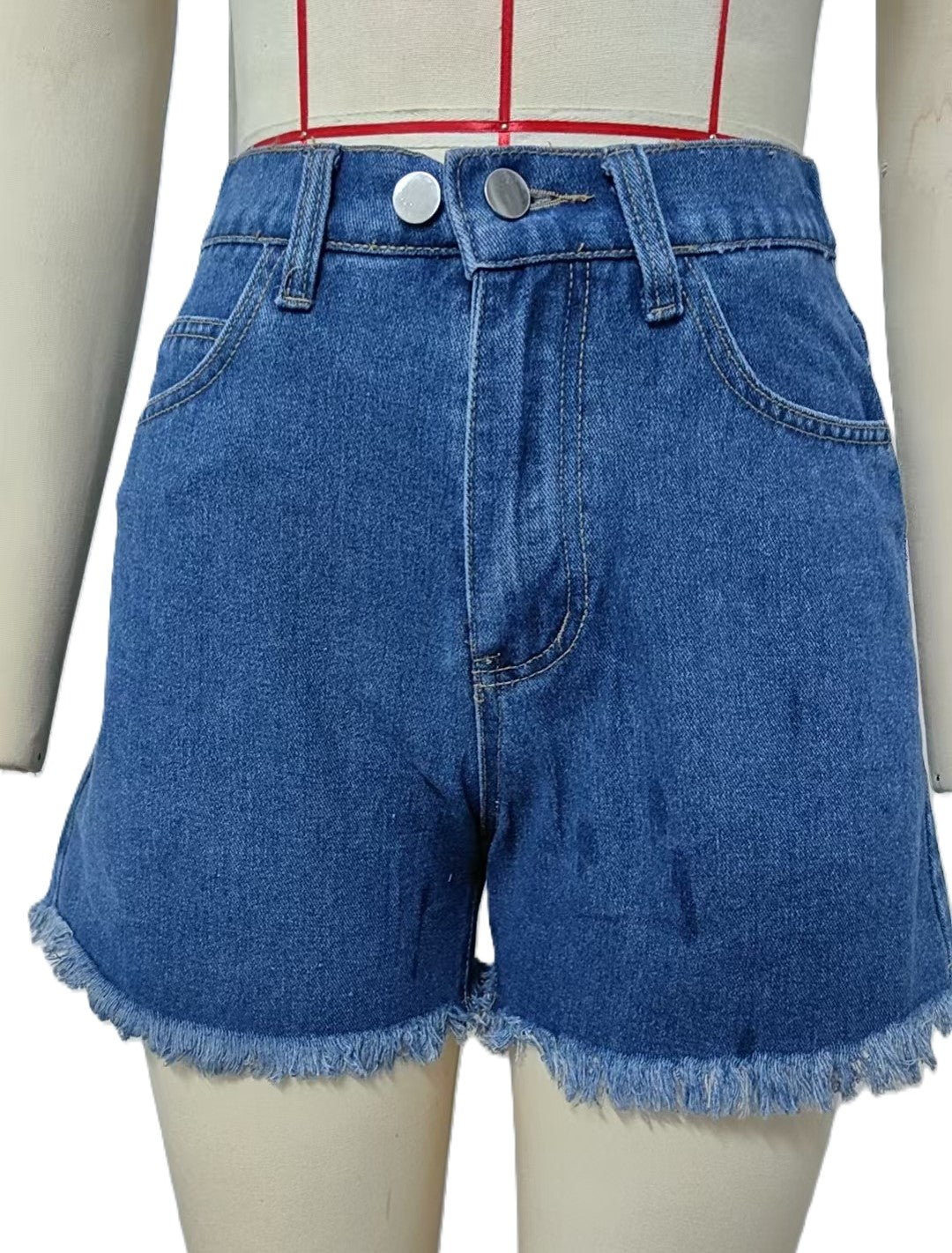High Waist Raw Hem Denim Shorts - Darkblue