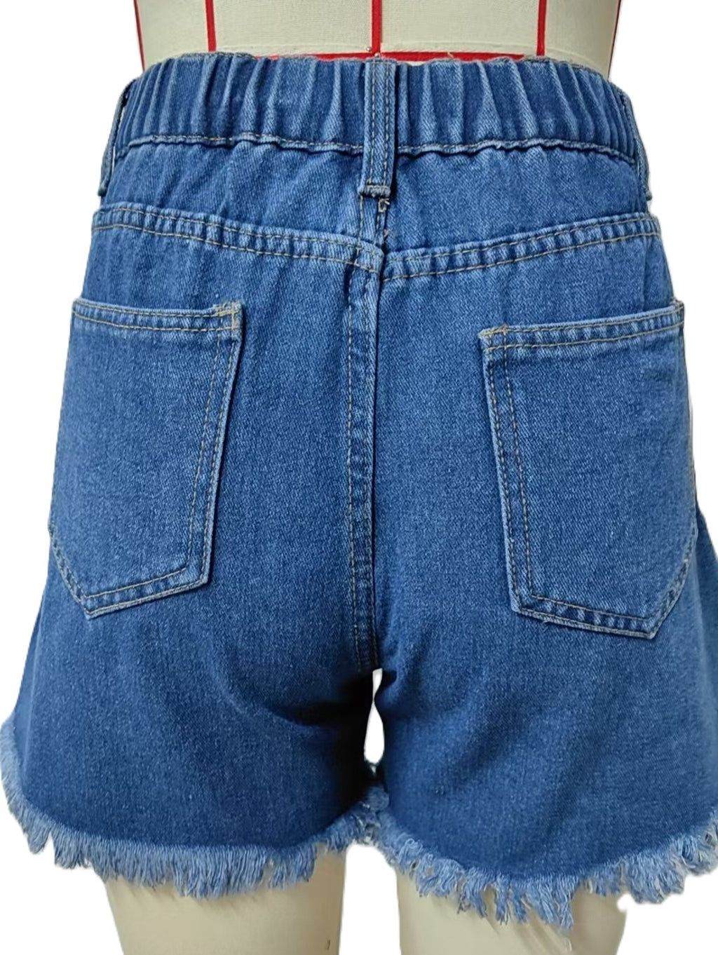 High Waist Raw Hem Denim Shorts - Darkblue - 1