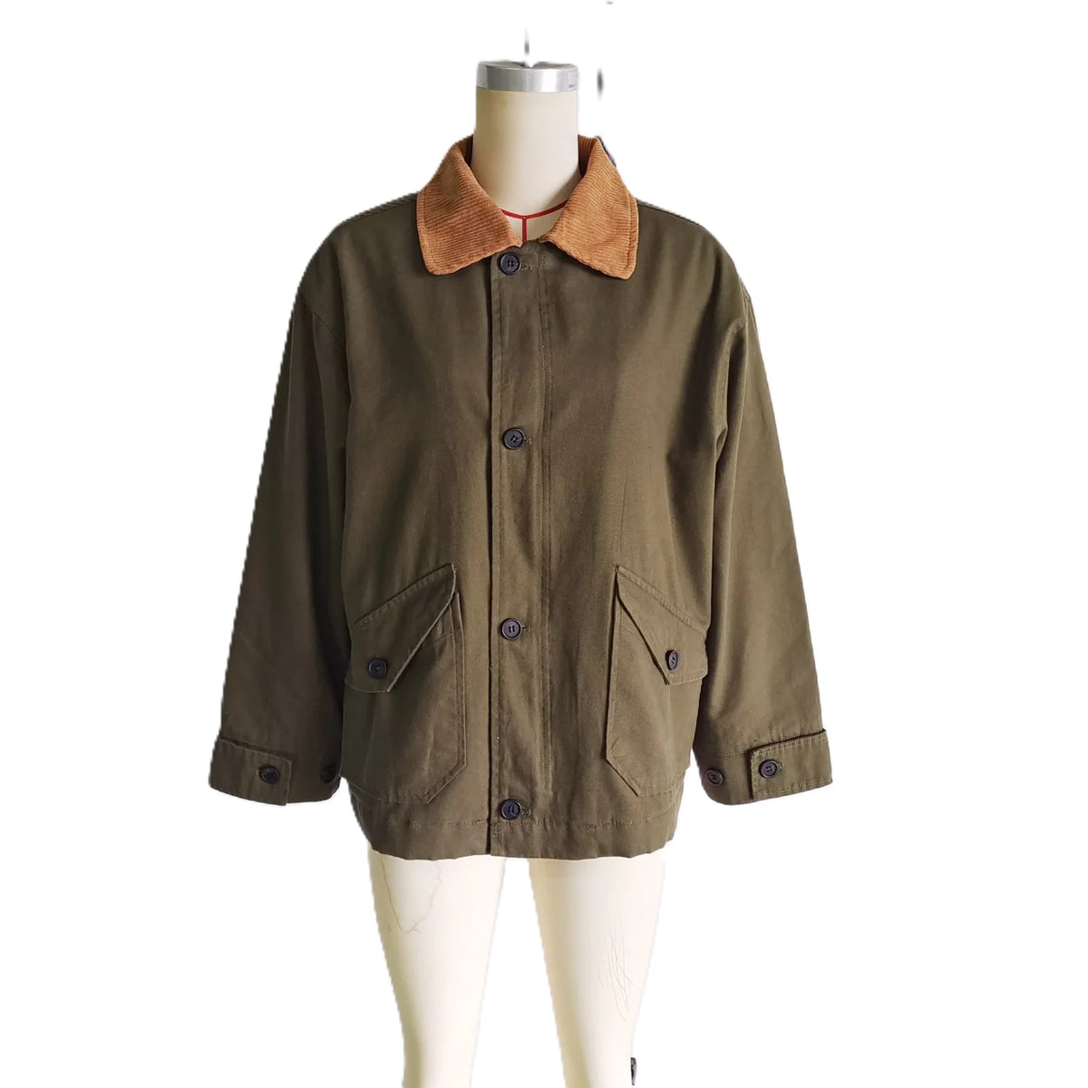 Corduroy Collar Oversized Chore Jacket - Green