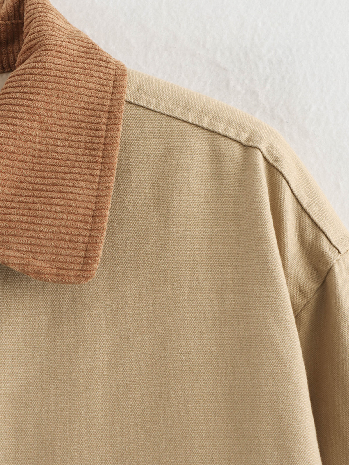 Corduroy Collar Oversized Chore Jacket - Khaki - 2