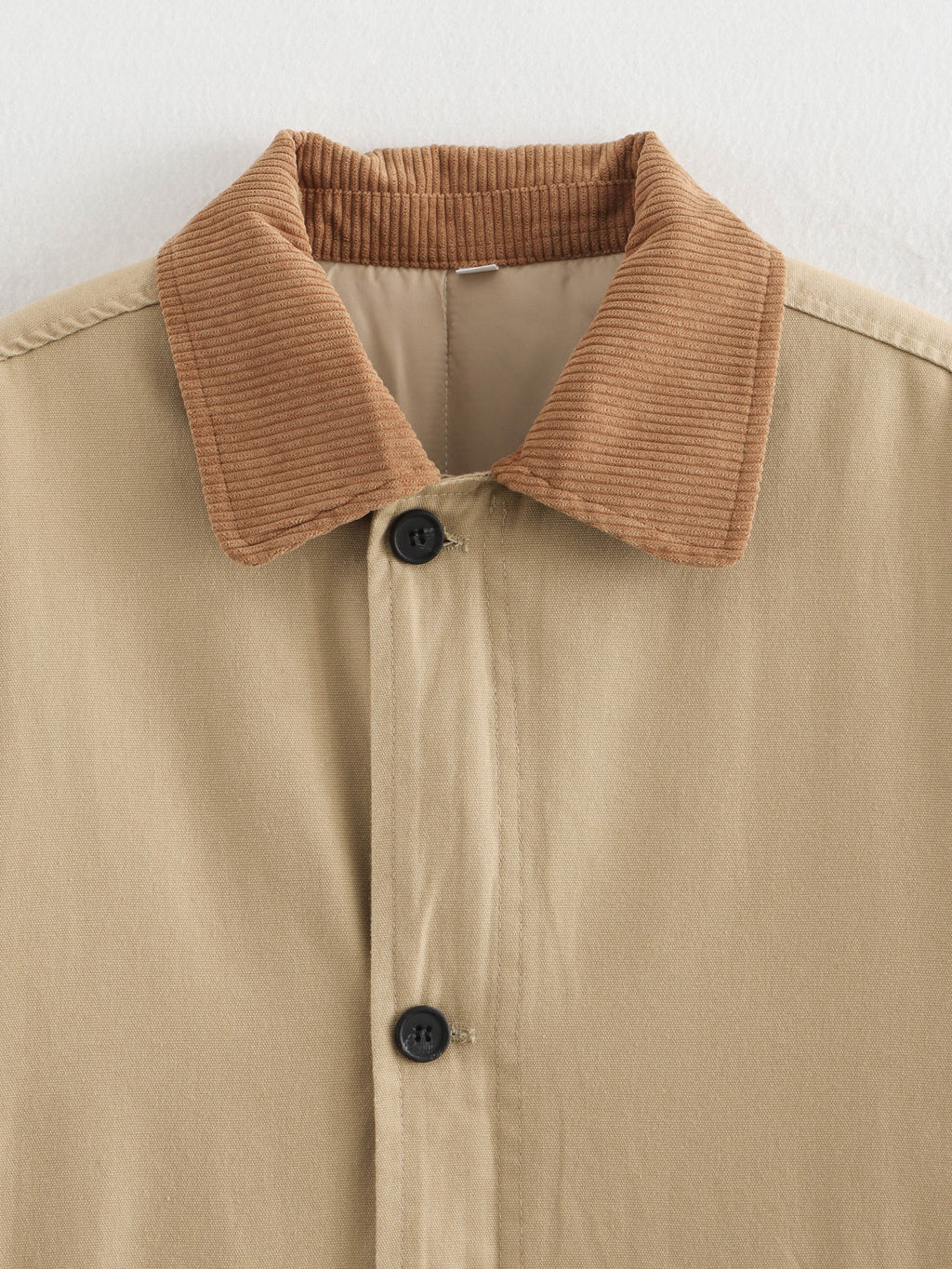 Corduroy Collar Oversized Chore Jacket - Khaki - 6