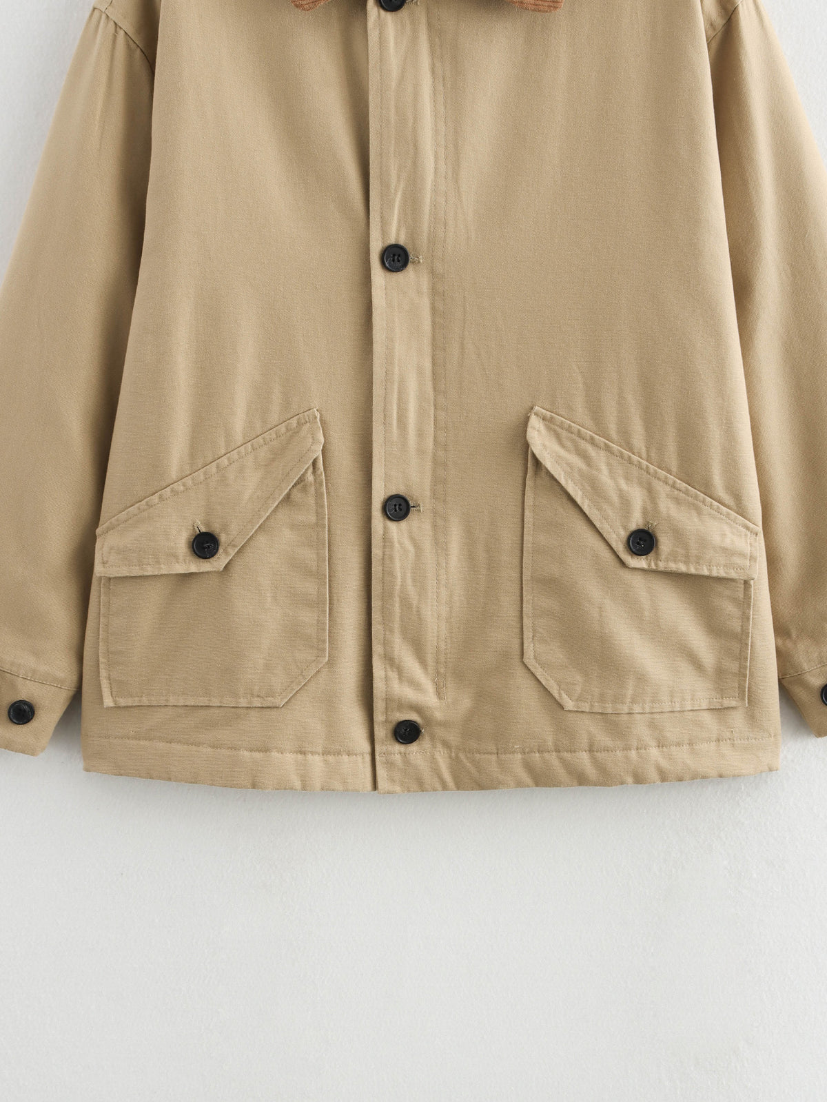 Corduroy Collar Oversized Chore Jacket - Khaki - 7
