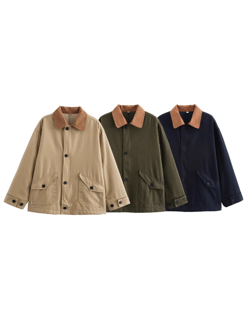Corduroy Collar Oversized Chore Jacket - view 1