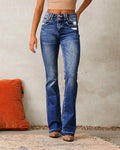Distressed High Rise Bootcut Flare Jeans - DarkBlue