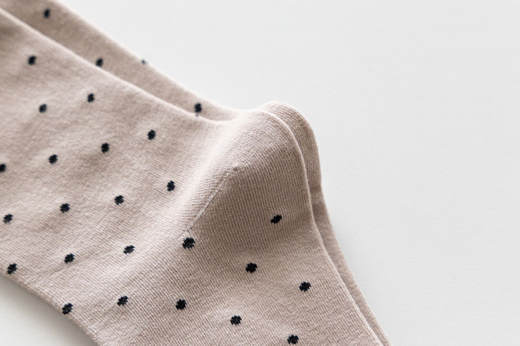Polka Dot Lettuce Trim Crew Socks - Khaki - 2