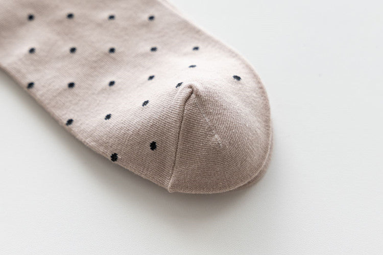 Polka Dot Lettuce Trim Crew Socks - Khaki - 3