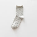Polka Dot Lettuce Trim Crew Socks - LgGray