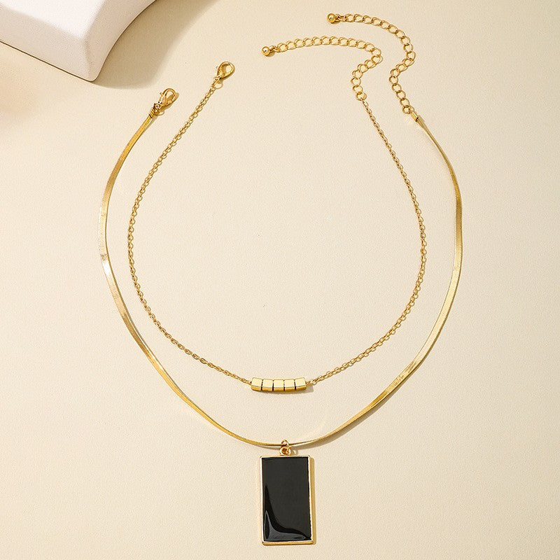 Black Enamel Layered Necklace Earring And Ring Set