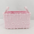 Bow Textured Fabric Storage Tote Basket - Pink