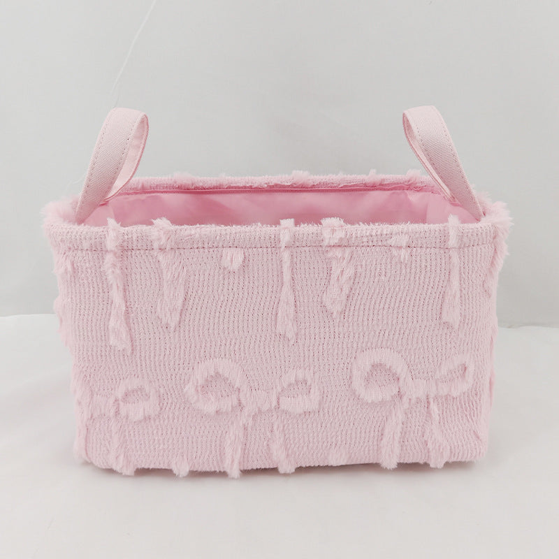 Bow Textured Fabric Storage Tote Basket - Pink